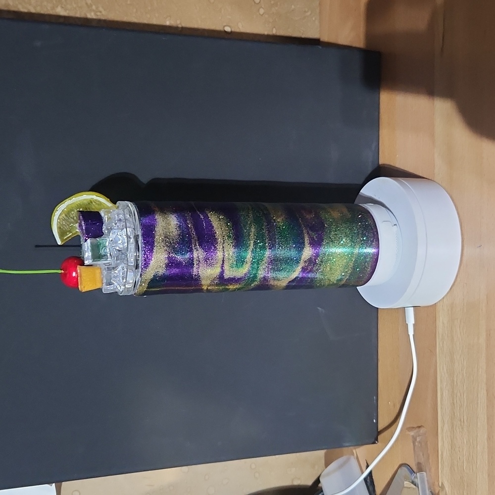 Mardi Gras glitter speaker tumbler w ice topper